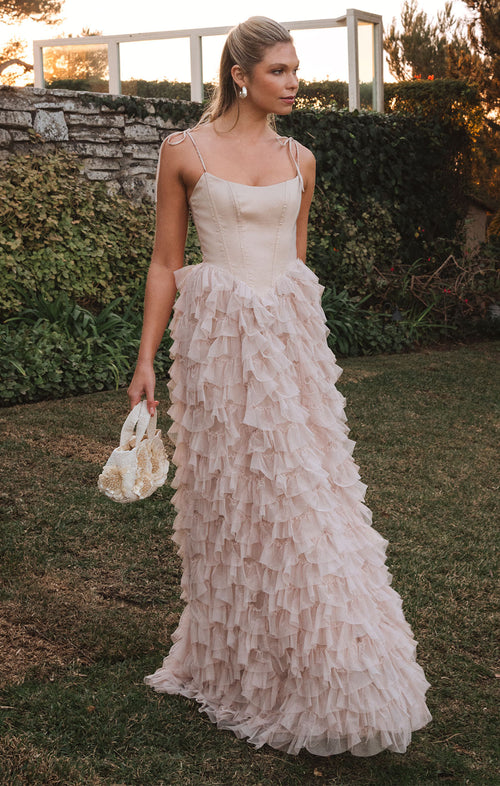 Francesca Maxi Dress ~ Champagne Tulle Ruffle