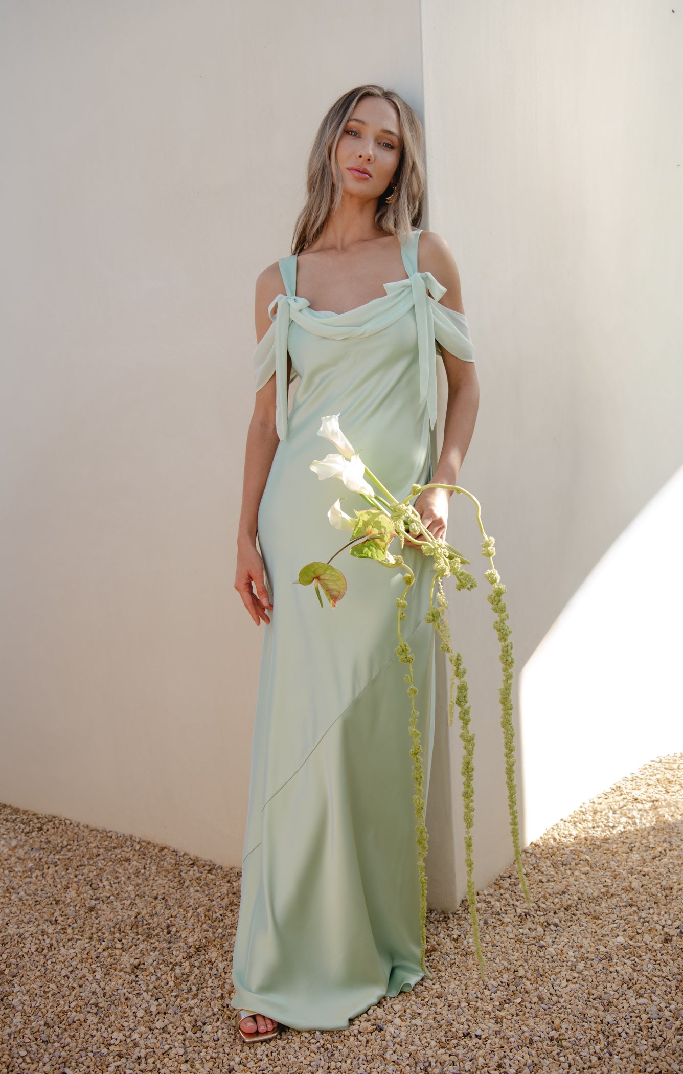 Bella Maxi Dress ~ Pistachio Luxe Satin