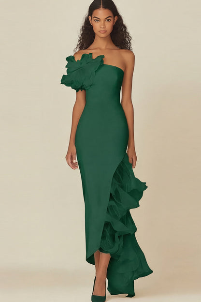 White Sheath Long Asymmetrical Rehearsal Dinner Dress