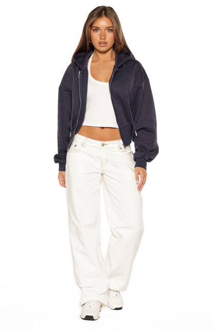 Dora Navy Zip Hoodie Sweater