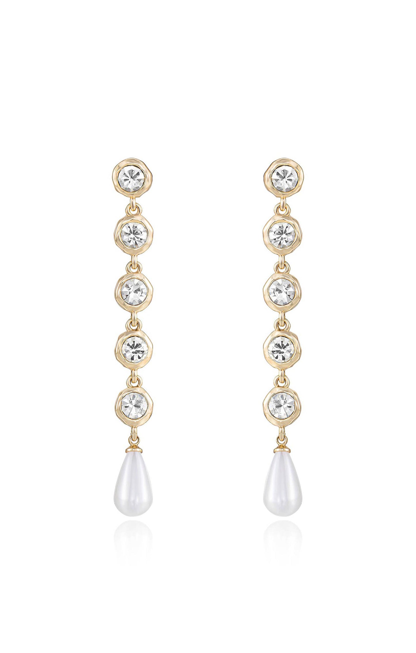 Ettika Elegantly Modern Crystal and Pearl Dangle Earrings ~ Gold