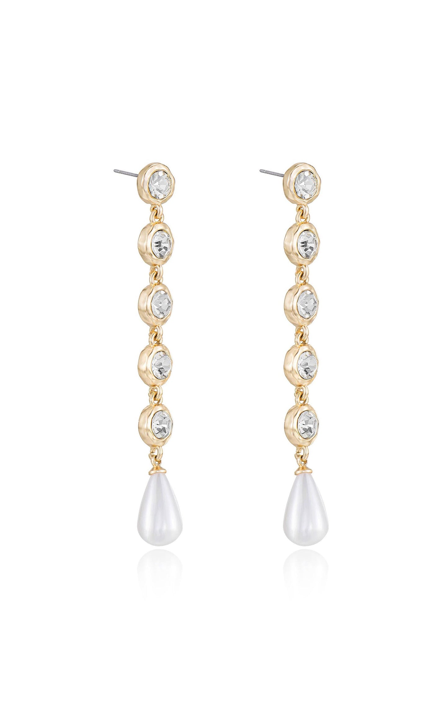Ettika Elegantly Modern Crystal and Pearl Dangle Earrings ~ Gold