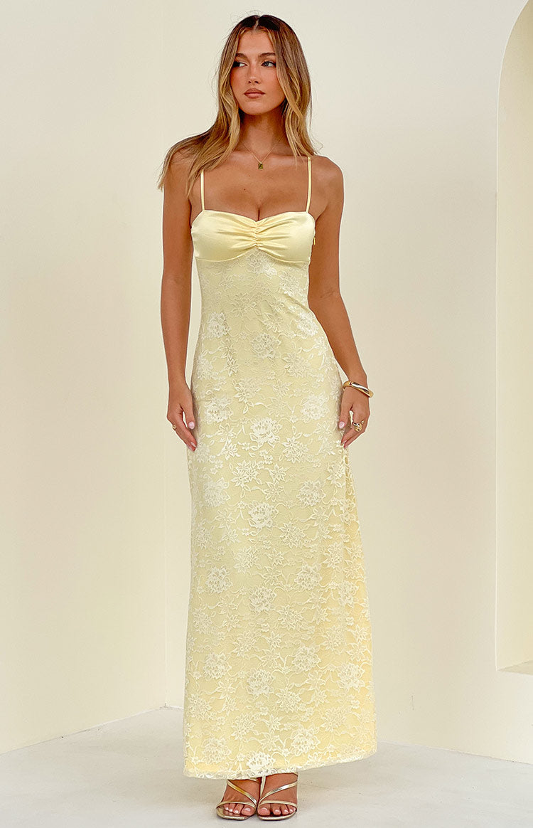 Ely Yellow Lace Maxi Formal Dress