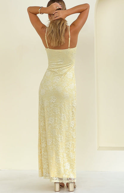 Ely Yellow Lace Maxi Formal Dress