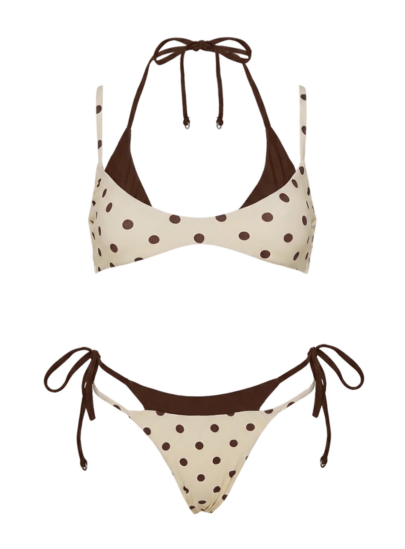 Andrei Layered Cheeky Bikini Bottoms Cream / Brown Polka Dot