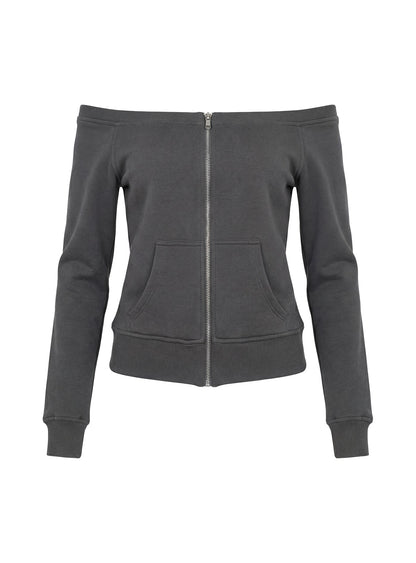 Airazo Off Shoulder Zip Through Jumper Grey