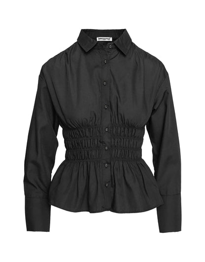 As You Are Shirred Button Up Top Black