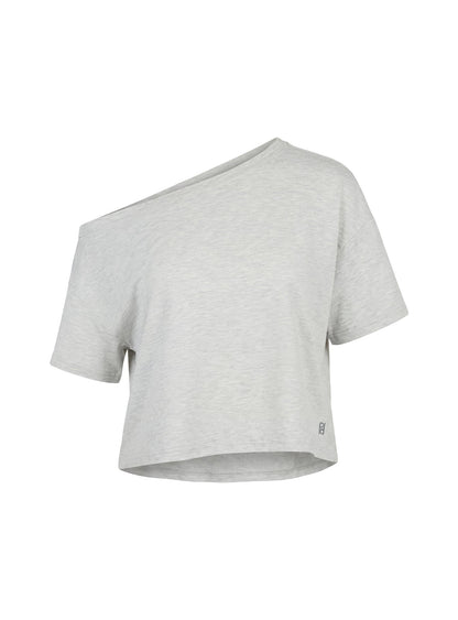 Bailea Off Shoulder Cropped Tee Grey Marle