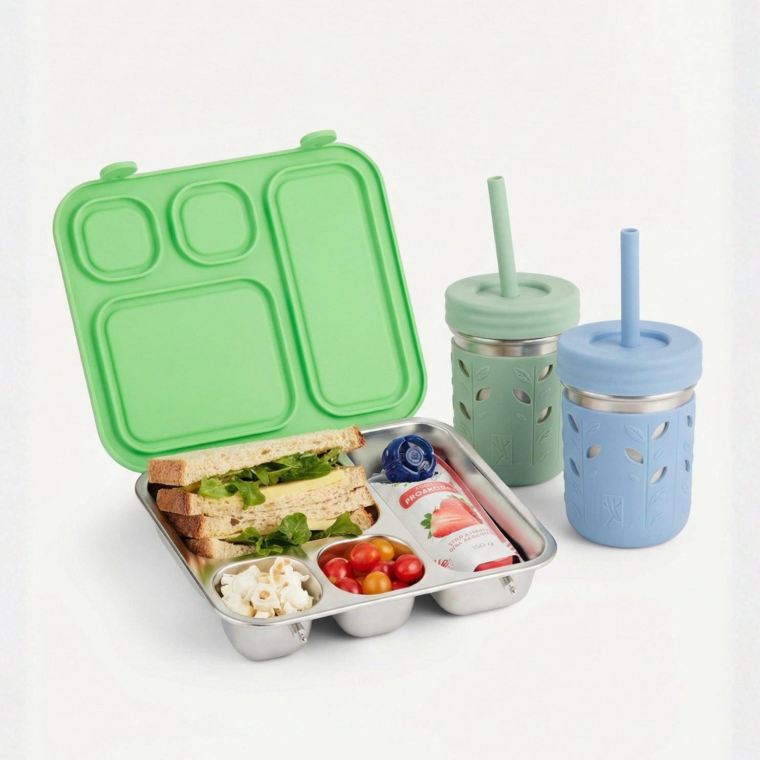 Pack + Go Combo - Bento Box + 10oz Stainless Steel Jars (Green)