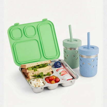 Pack + Go Combo - Bento Box + 10oz Stainless Steel Jars (Green)