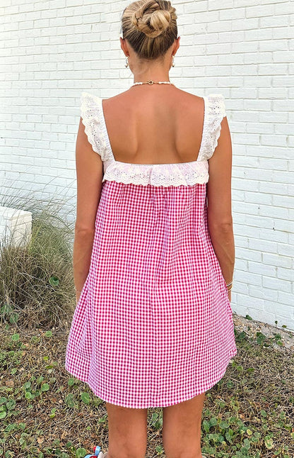 Harry Red Gingham Lace Mini Dress