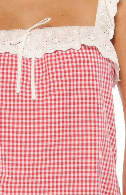 Harry Red Gingham Lace Mini Dress