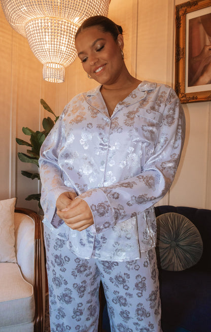 Classic Cropped PJ Set ~ Blue Floral Silky