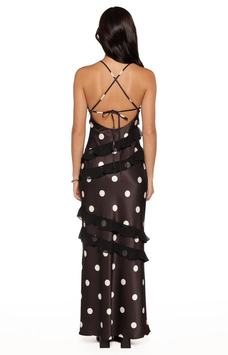 Inara Black Polka Dot Ruffle Maxi Dress