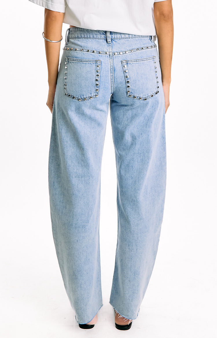 Jannina Light Wash Denim Studded Low Rise Jeans