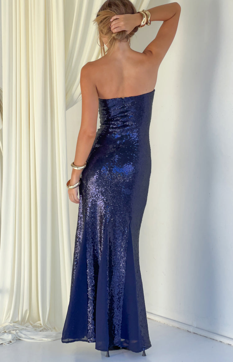 Jarrah Navy Sequin Strapless Maxi Dress