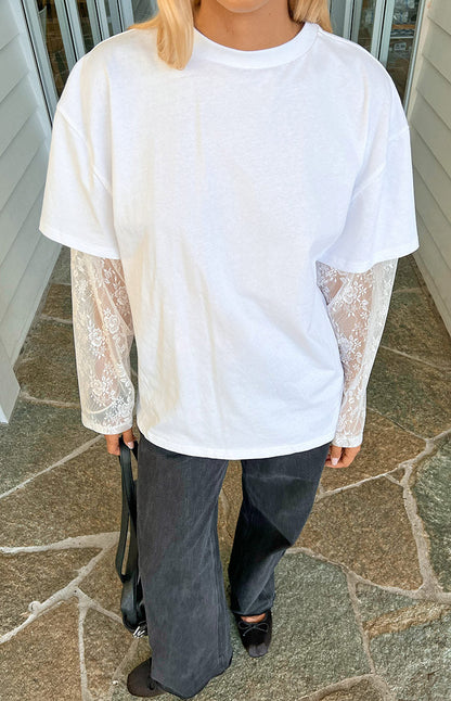 Jessica White Lace Long Sleeve Tee
