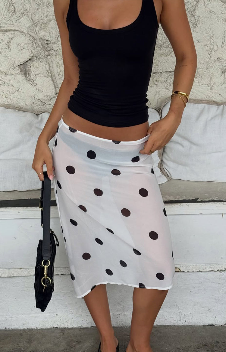 Jordan White Polka Dot Sheer Midi Skirt - PRE ORDER