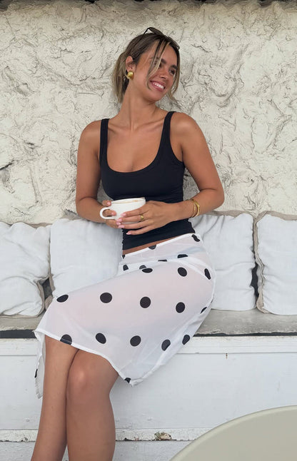 Jordan White Polka Dot Sheer Midi Skirt - PRE ORDER