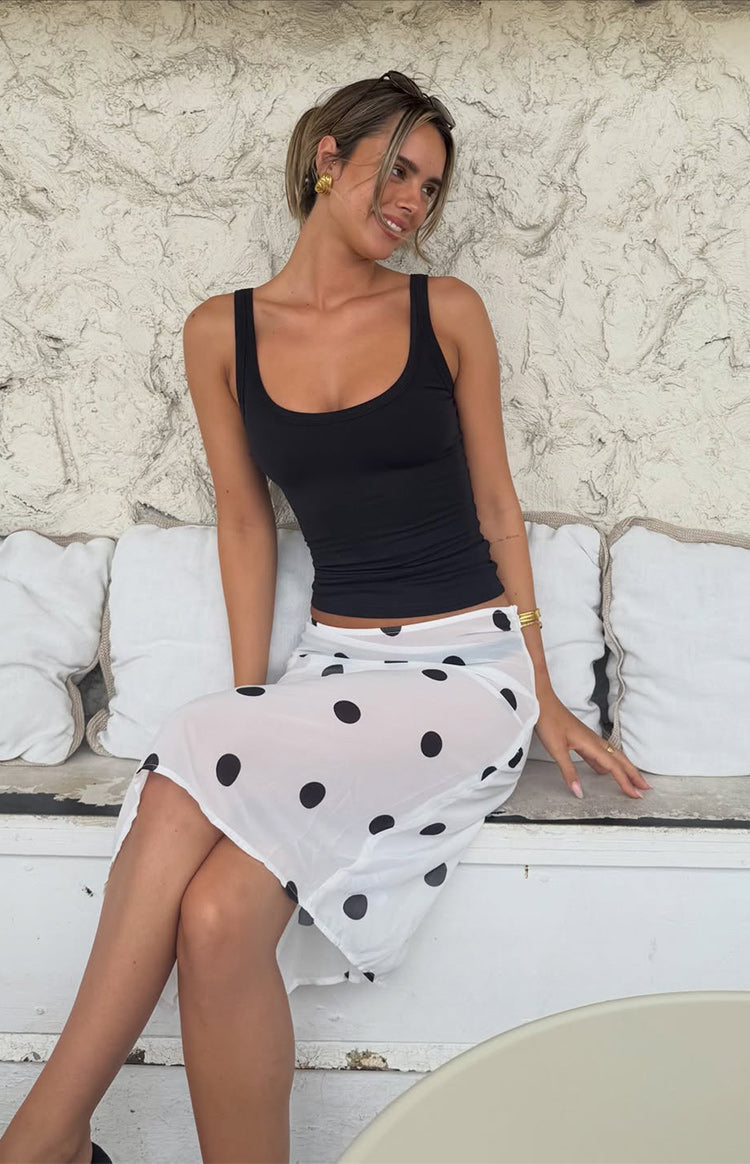 Jordan White Polka Dot Sheer Midi Skirt - PRE ORDER