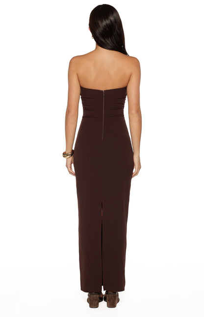 Jordan Brown Crepe Strapless Maxi Dress