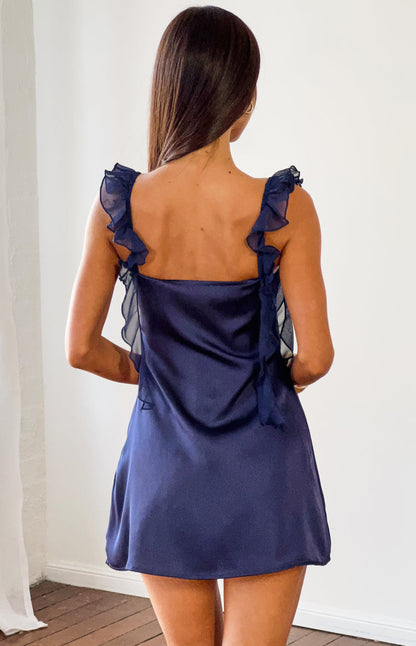 Joyce Navy Satin Mini Dress
