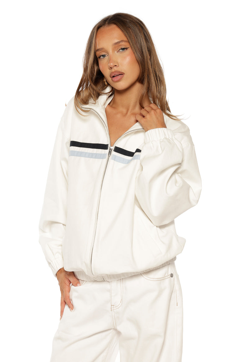 Kalana Cream Contrast Stripe Funnel Neck Jacket