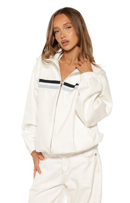 Kalana Cream Contrast Stripe Funnel Neck Jacket