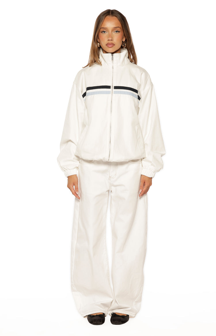 Kalana Cream Contrast Stripe Funnel Neck Jacket
