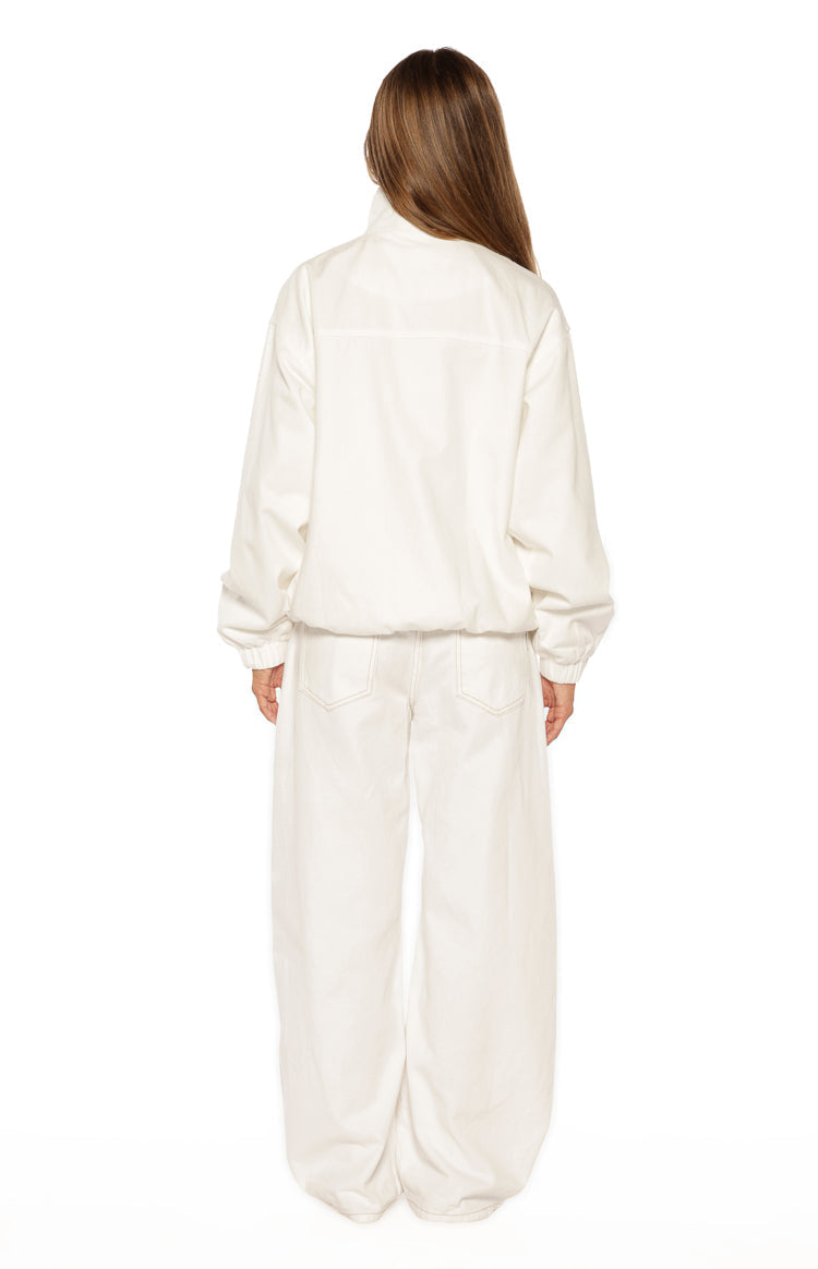 Kalana Cream Contrast Stripe Funnel Neck Jacket