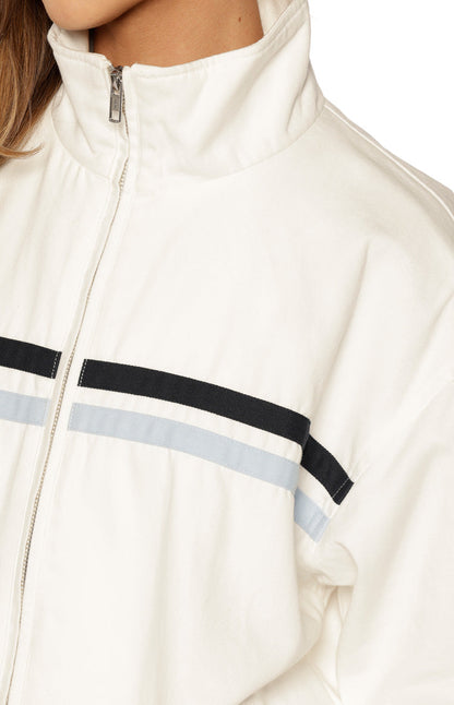 Kalana Cream Contrast Stripe Funnel Neck Jacket