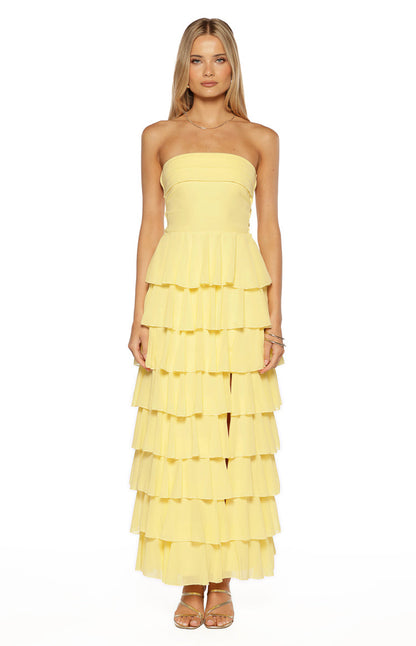 Kim Yellow Strapless Ruffle Maxi Dress