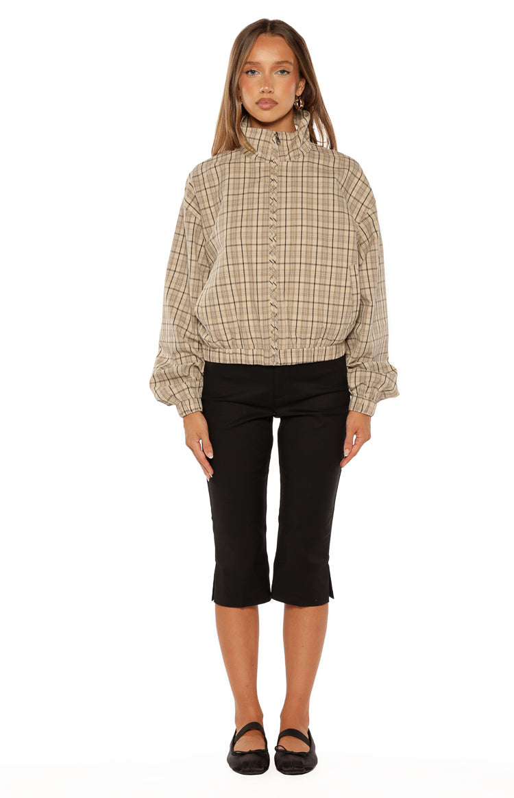 Lee Beige Plaid Funnel Neck Jacket