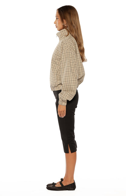 Lee Beige Plaid Funnel Neck Jacket