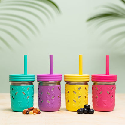 Silicone Straws with Stoppers | 6.29"/16cm Length | 8oz & 10oz Jars | 8 Pack