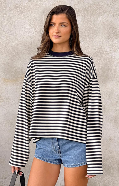 Lioness Bloom Navy Stripe Long Sleeve Top