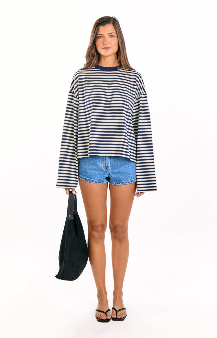 Lioness Bloom Navy Stripe Long Sleeve Top