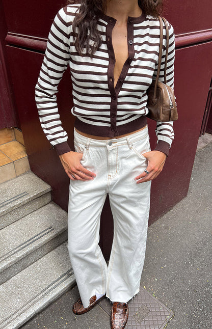 Lottie Chocolate Stripe Round Neck Cardigan