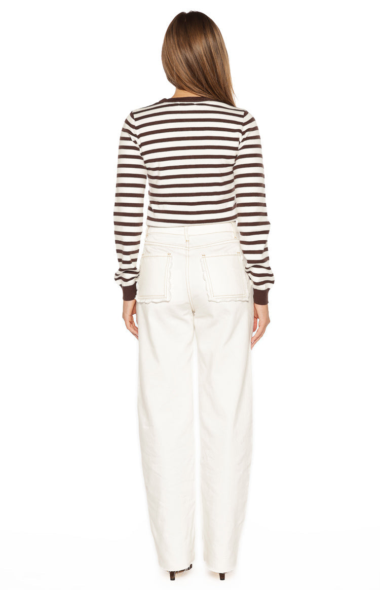 Lottie Chocolate Stripe Round Neck Cardigan