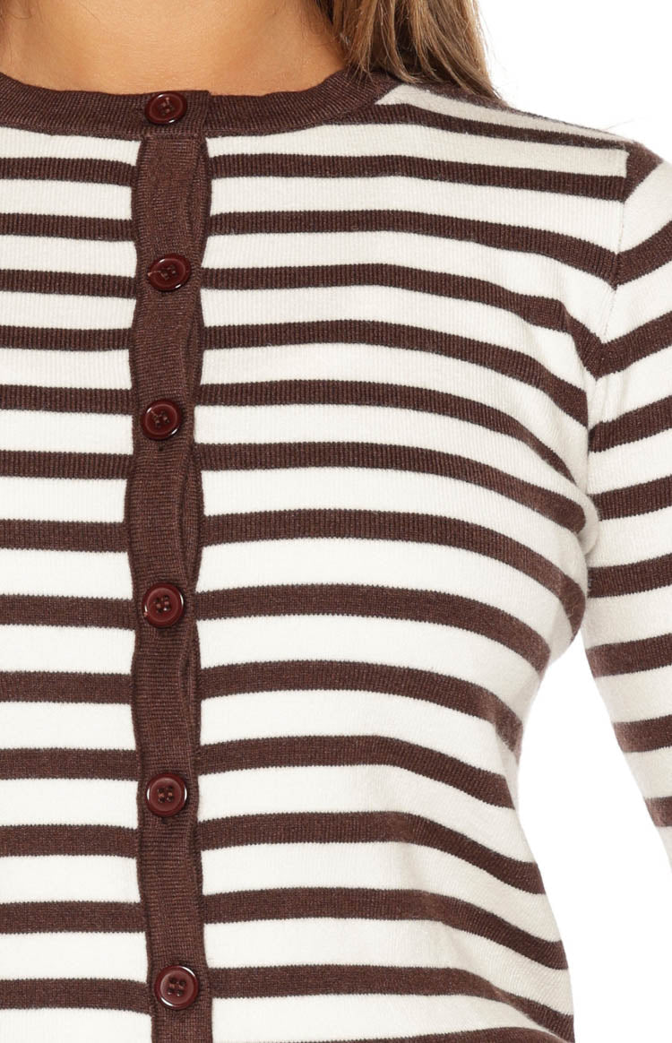 Lottie Chocolate Stripe Round Neck Cardigan
