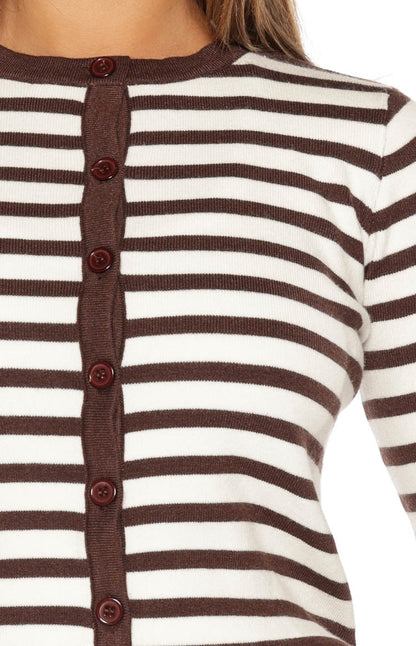 Lottie Chocolate Stripe Round Neck Cardigan