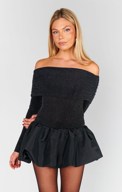Charlize Mini Dress ~ Black Dancing Queen Shine