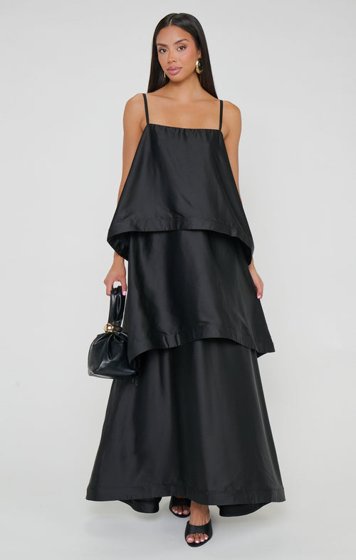 Ella Maxi Dress ~ Black Luxe Satin