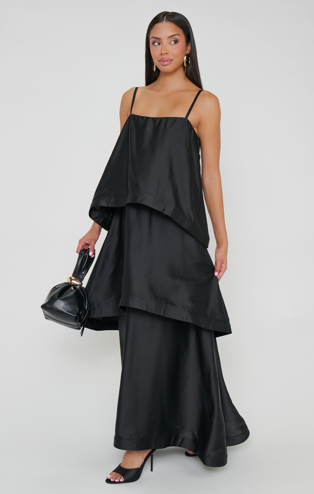 Ella Maxi Dress ~ Black Luxe Satin