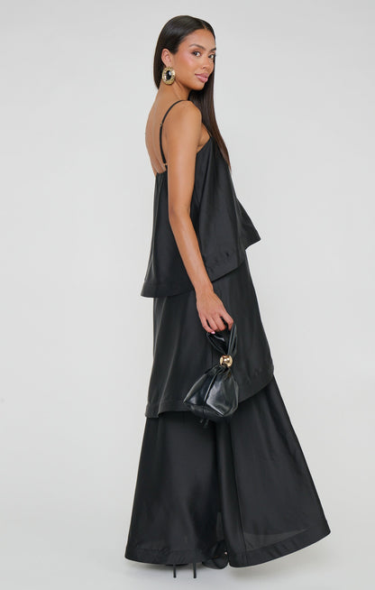 Ella Maxi Dress ~ Black Luxe Satin