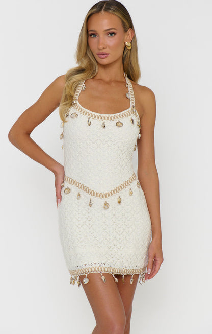 Beachside Mini Dress ~ White Shell Crochet