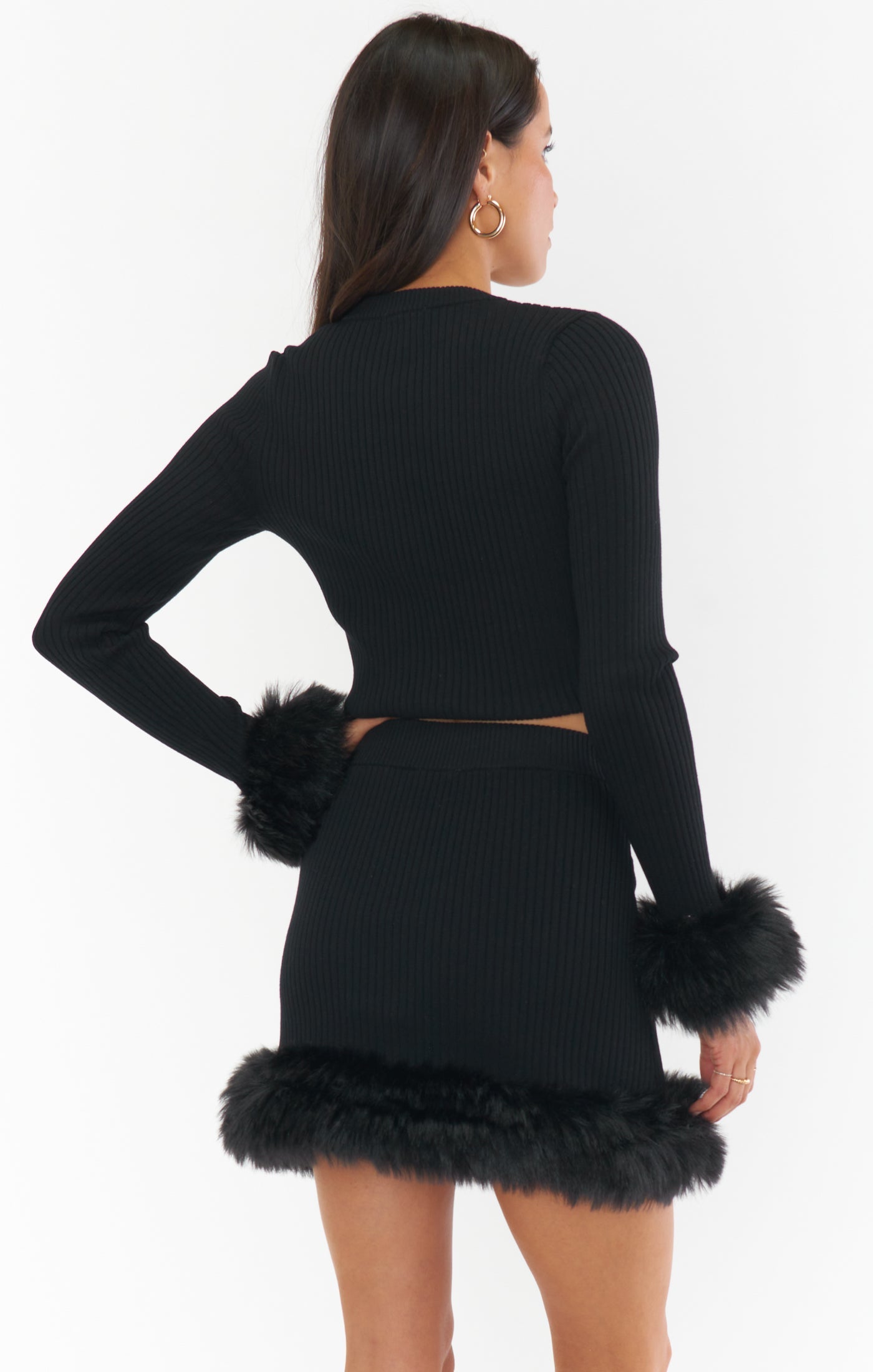 Fran Mini Skirt ~ Black Knit with Faux Fur
