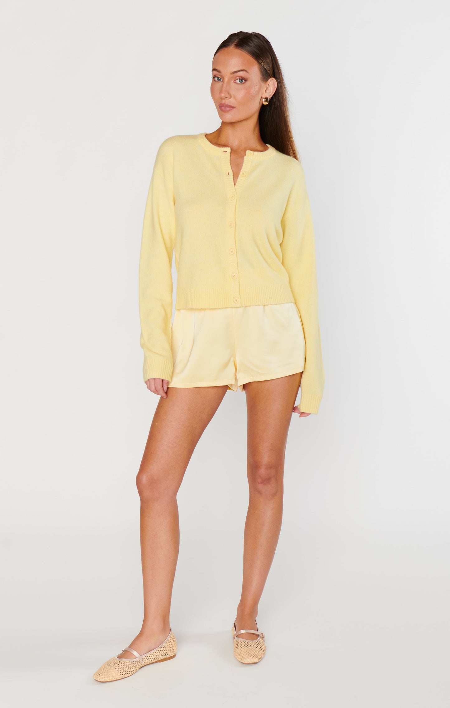 Glam Time Shorts ~ Pale Yellow Luxe Satin