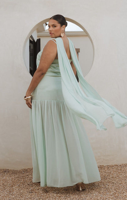 Dalia Maxi Dress ~ Pistachio Luxe Satin