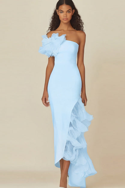 White Sheath Long Asymmetrical Rehearsal Dinner Dress